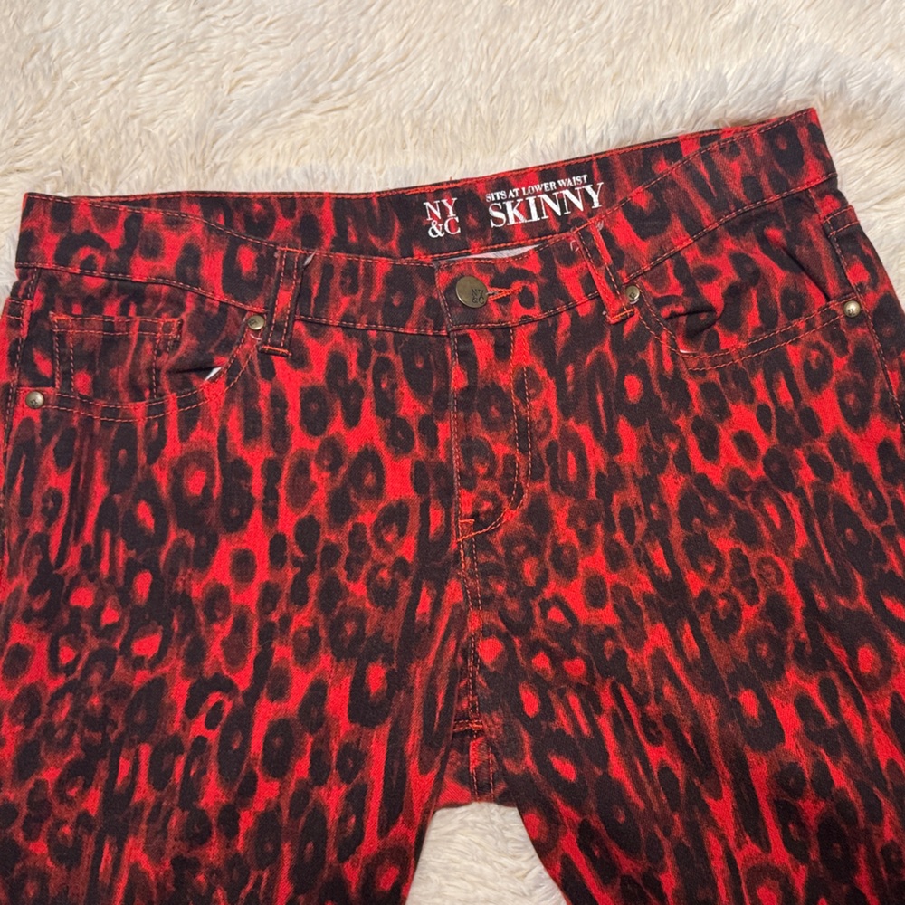New York & Company Red and Black Leopard Print Skinny Jeans